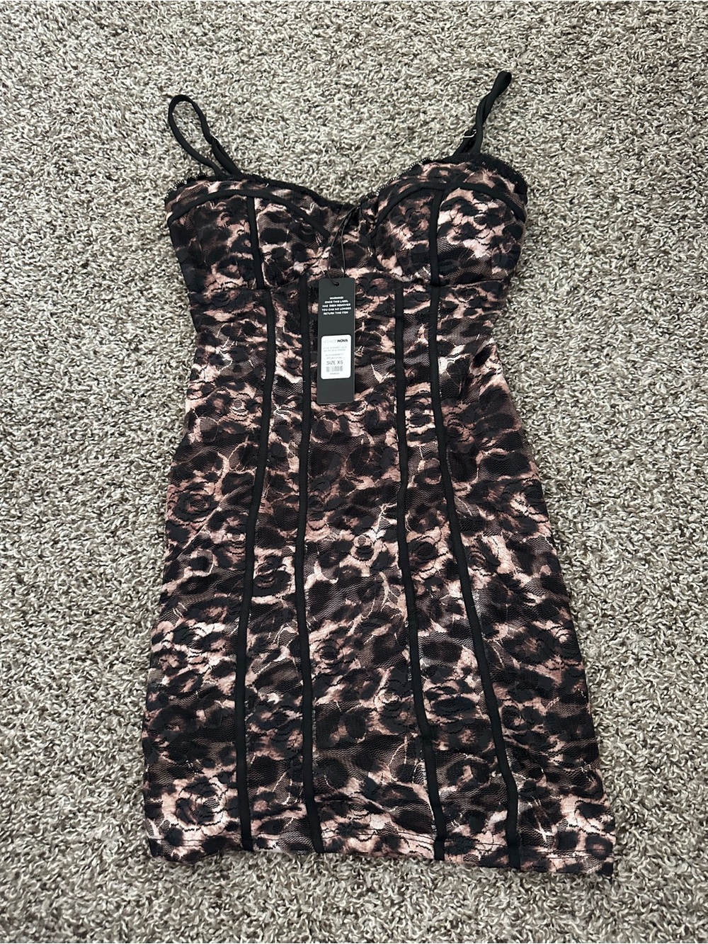 Fashion Nova Black & Brown Leopard Lace Bodycon Mini Dress